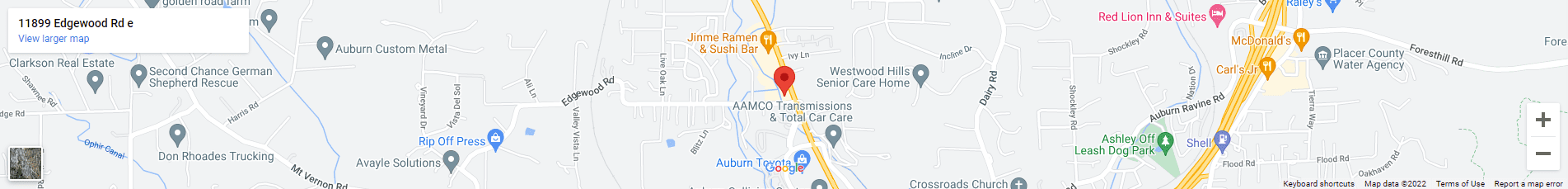 A map of the location of aamco transmissions and total car care.