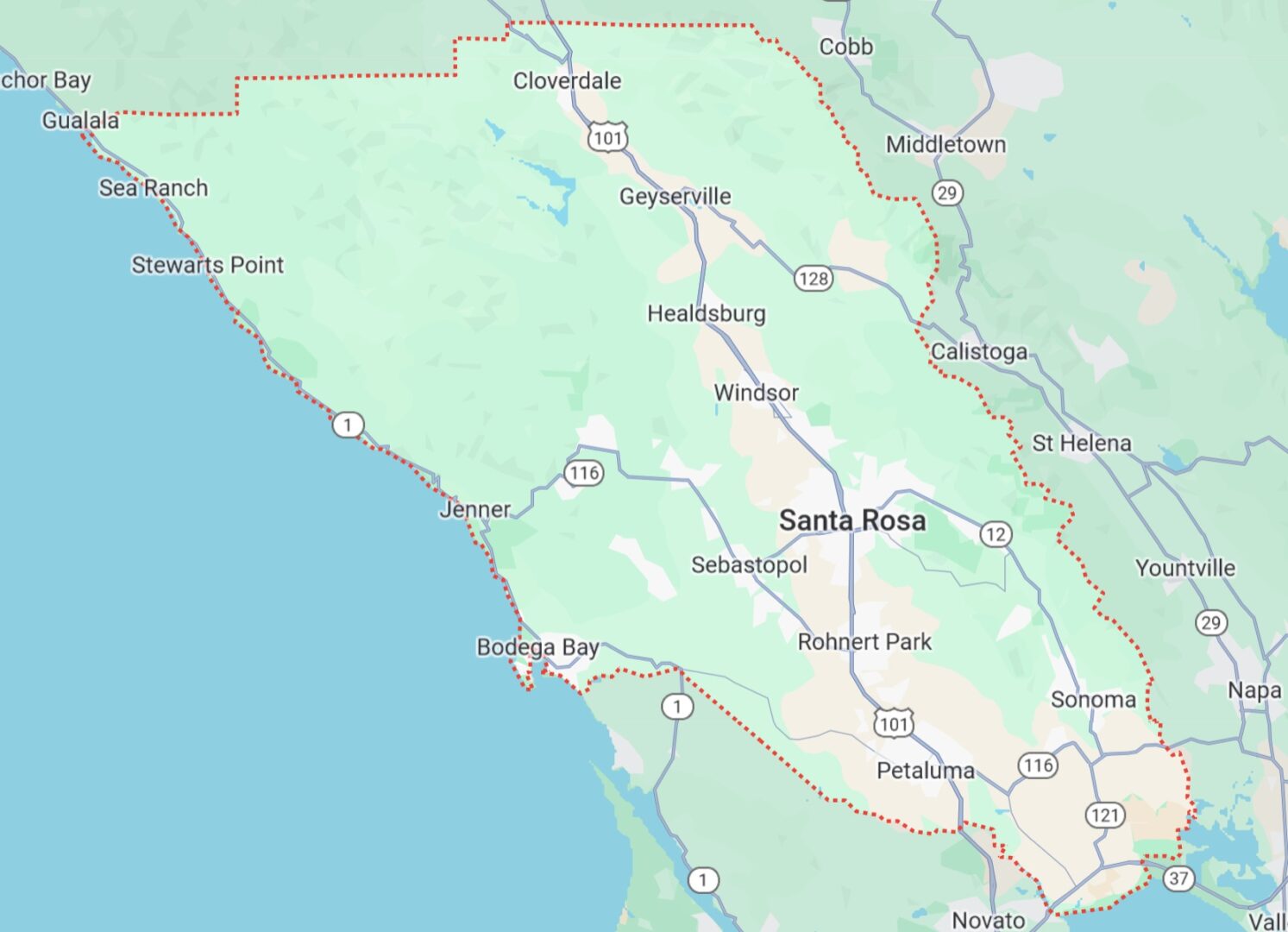 Sonoma County Area Map